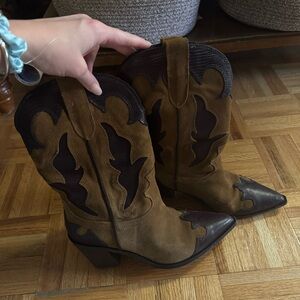Zara heeled combination suede cowboy boots, Size 9, worn once